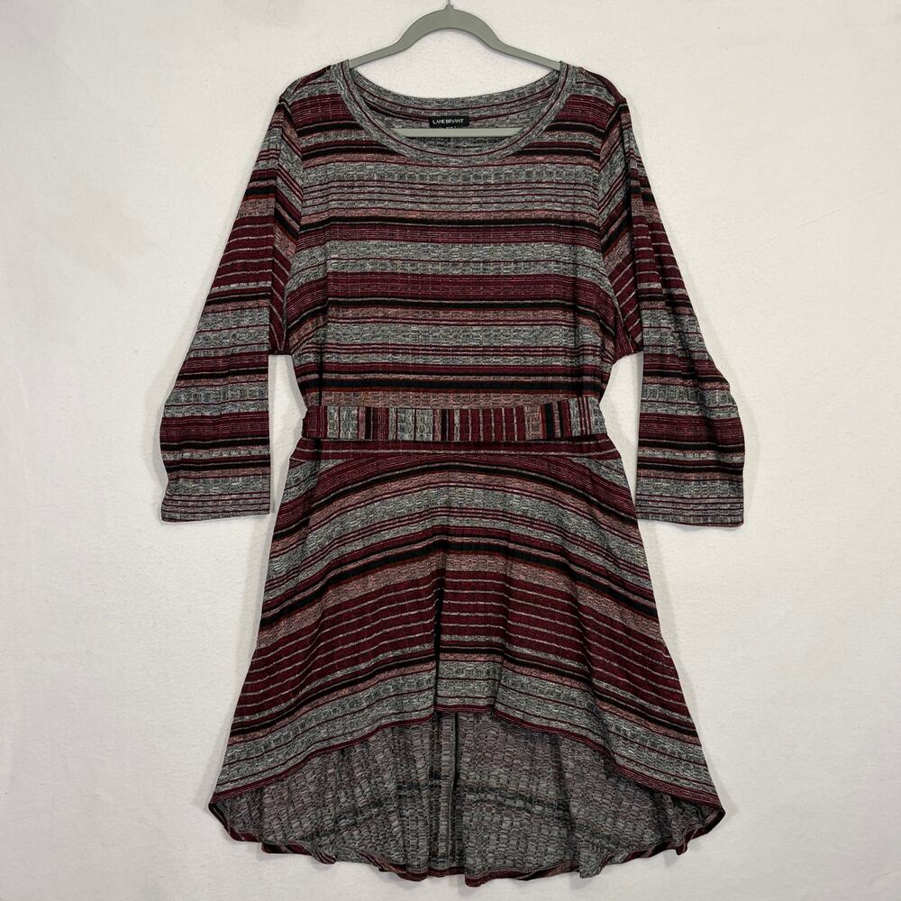 Lane Bryant Sweater Dress Women's 18/20 Red Gray Straight Ribbed Knit NWT